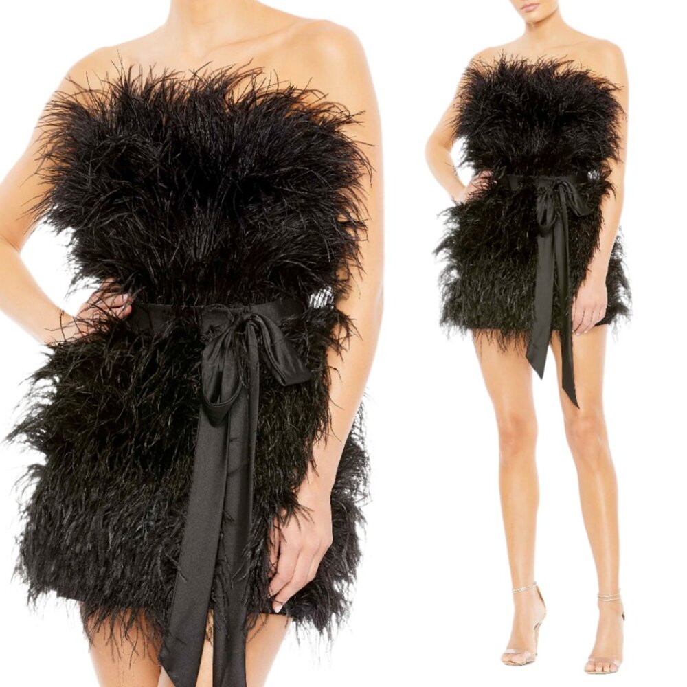 Mac Duggal A11436 11436 Womens Size 10 Black Feather‎ Strapless Mini Dress